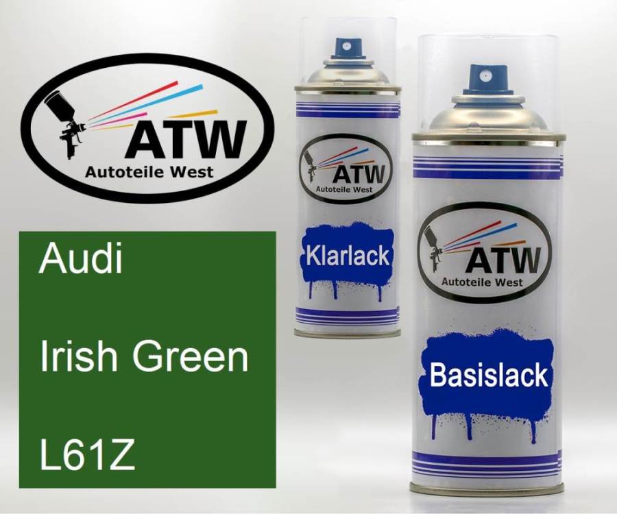Audi, Irish Green, L61Z: 400ml Sprühdose + 400ml Klarlack - Set, von ATW Autoteile West.